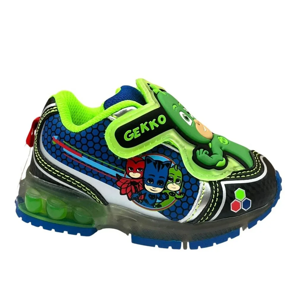 PJ Masks‎ Toddler Boy's Slip-on Sneakers Size 6 Black-Green-Blue Light-Up Shoes